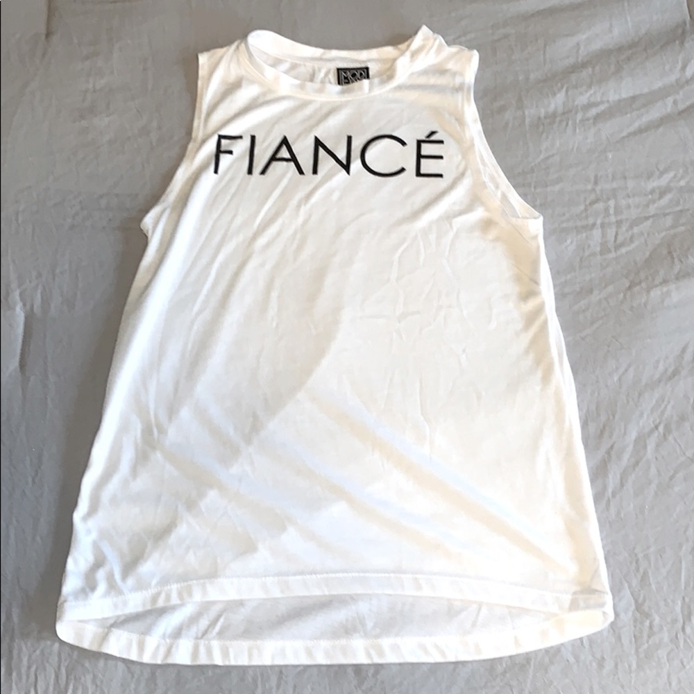 White sleeveless Fiancé shirt